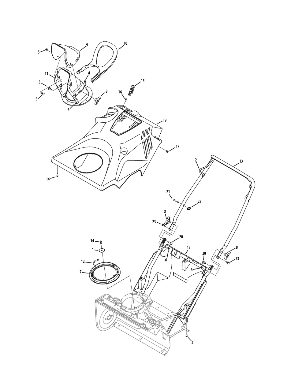Shroud, Chute And Handle Diagram and Parts List for 1X21 (31AS2M5E710-31AS2M5E756)(2015) Cub Cadet Snow Blower